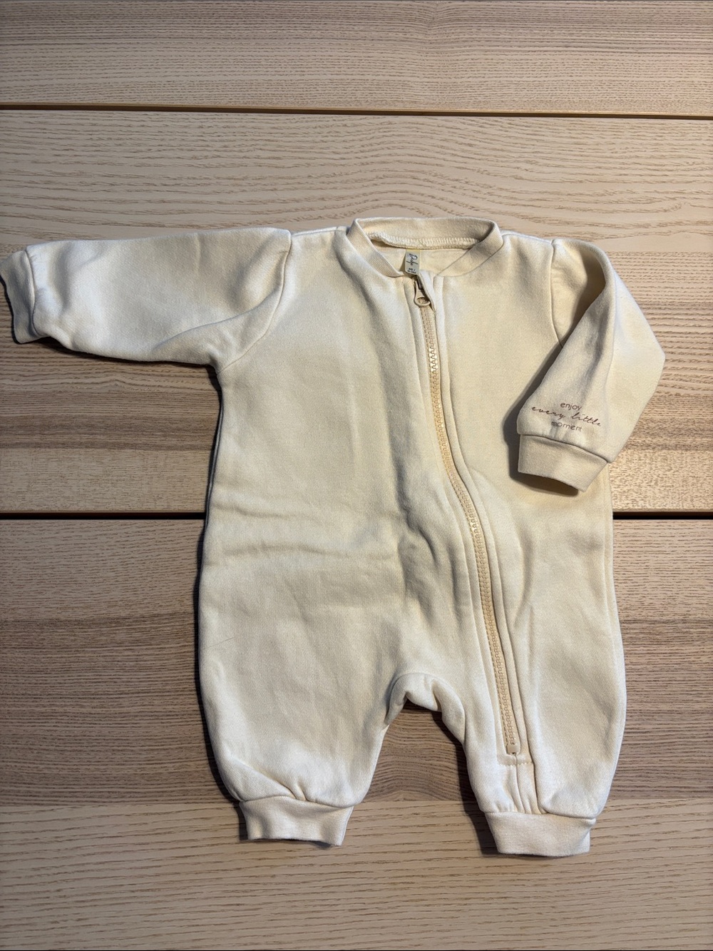 Neutral Cream Baby Zippered Footed One-Piece